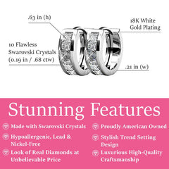 Giselle 18k White Gold Plated Silver Huggie Hoop Earrings for Women with Simulated Diamond Crystals