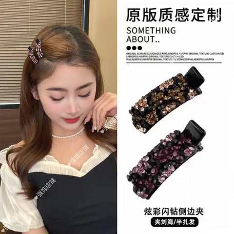 2025 new Korean color rhinestone bangs side clip temperament advanced all-match broken hairpin fixed