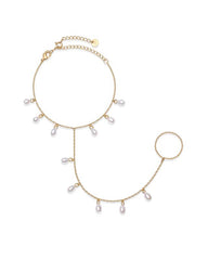 PAVOI 14K Gold Plated Hand Chains Bracelet for Women | Dainty Cubic Zirconia Bracelet and Ring Chain Body Jewelry