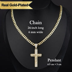 Holylegend 14k Real Gold-Plated Cuban , Figaro, Miami Cross with Jesus Christ Crucifix,24 inches Long and 6mm Wide,Handcrafted Polishing and Multiple Electroplating