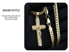 Holylegend 14k Real Gold-Plated Cuban , Figaro, Miami Cross with Jesus Christ Crucifix,24 inches Long and 6mm Wide,Handcrafted Polishing and Multiple Electroplating