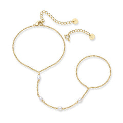 PAVOI 14K Gold Plated Hand Chains Bracelet for Women | Dainty Cubic Zirconia Bracelet and Ring Chain Body Jewelry