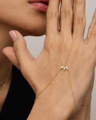 PAVOI 14K Gold Plated Hand Chains Bracelet for Women | Dainty Cubic Zirconia Bracelet and Ring Chain Body Jewelry