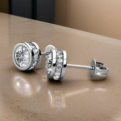 Mae 18k White Gold Plated Stud Earrings with 34 Simulated Diamond Crystals, 25mm Diameter, Hypoallergenic Lead & Nickel Free