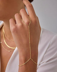 PAVOI 14K Gold Plated Hand Chains Bracelet for Women | Dainty Cubic Zirconia Bracelet and Ring Chain Body Jewelry