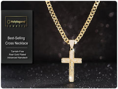 Holylegend 14k Real Gold-Plated Cuban , Figaro, Miami Cross with Jesus Christ Crucifix,24 inches Long and 6mm Wide,Handcrafted Polishing and Multiple Electroplating