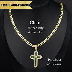 Holylegend 14k Real Gold-Plated Cuban , Figaro, Miami Cross with Jesus Christ Crucifix,24 inches Long and 6mm Wide,Handcrafted Polishing and Multiple Electroplating