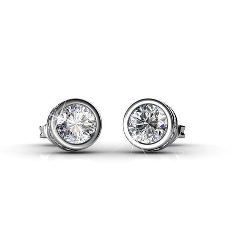 Mae 18k White Gold Plated Stud Earrings with 34 Simulated Diamond Crystals, 25mm Diameter, Hypoallergenic Lead & Nickel Free