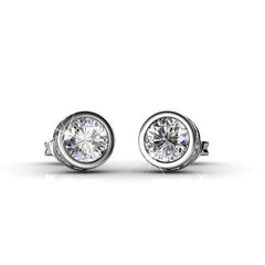 Mae 18k White Gold Plated Stud Earrings with 34 Simulated Diamond Crystals, 25mm Diameter, Hypoallergenic Lead & Nickel Free