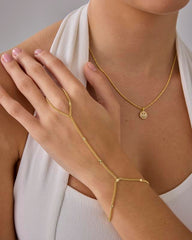 PAVOI 14K Gold Plated Hand Chains Bracelet for Women | Dainty Cubic Zirconia Bracelet and Ring Chain Body Jewelry