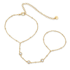 PAVOI 14K Gold Plated Hand Chains Bracelet for Women | Dainty Cubic Zirconia Bracelet and Ring Chain Body Jewelry