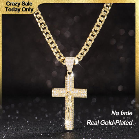 Holylegend 14k Real Gold-Plated Cuban , Figaro, Miami Cross with Jesus Christ Crucifix,24 inches Long and 6mm Wide,Handcrafted Polishing and Multiple Electroplating