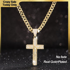 Holylegend 14k Real Gold-Plated Cuban , Figaro, Miami Cross with Jesus Christ Crucifix,24 inches Long and 6mm Wide,Handcrafted Polishing and Multiple Electroplating