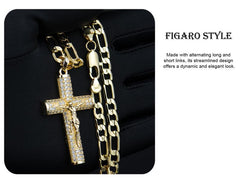 Holylegend 14k Real Gold-Plated Cuban , Figaro, Miami Cross with Jesus Christ Crucifix,24 inches Long and 6mm Wide,Handcrafted Polishing and Multiple Electroplating