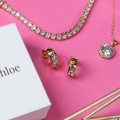 Giselle 18k White Gold Plated Silver Huggie Hoop Earrings for Women with Simulated Diamond Crystals