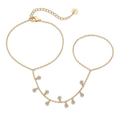 PAVOI 14K Gold Plated Hand Chains Bracelet for Women | Dainty Cubic Zirconia Bracelet and Ring Chain Body Jewelry