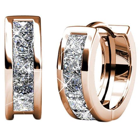 Giselle 18k White Gold Plated Silver Huggie Hoop Earrings for Women with Simulated Diamond Crystals