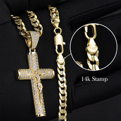 Holylegend 14k Real Gold-Plated Cuban , Figaro, Miami Cross with Jesus Christ Crucifix,24 inches Long and 6mm Wide,Handcrafted Polishing and Multiple Electroplating