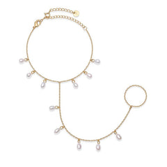 PAVOI 14K Gold Plated Hand Chains Bracelet for Women | Dainty Cubic Zirconia Bracelet and Ring Chain Body Jewelry